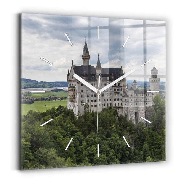 Štvorcové nástenné hodiny Zámok Neuschwanstein