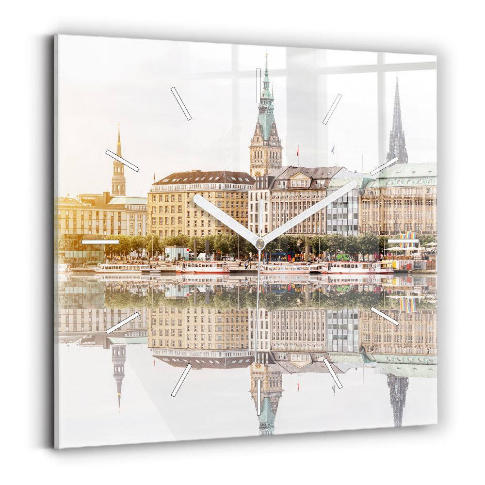 Sklenené hodiny na stenu Rieka Hamburg Nemecko