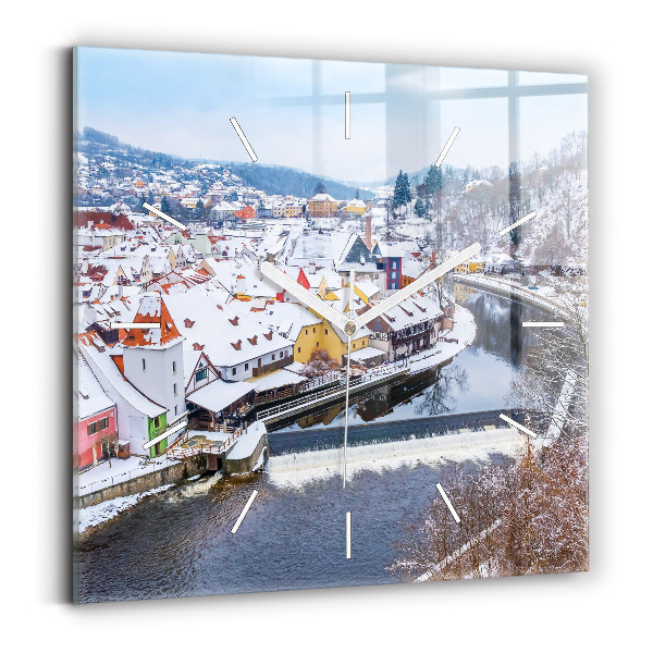 Sklenené hodiny Panoráma mesta v zime