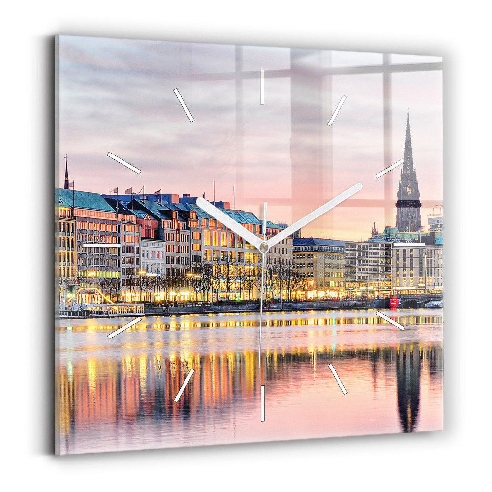 Sklenené hodiny na stenu Alster v Hamburgu