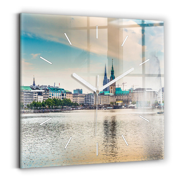Štvorcové nástenné hodiny Binnenalster v Hamburgu