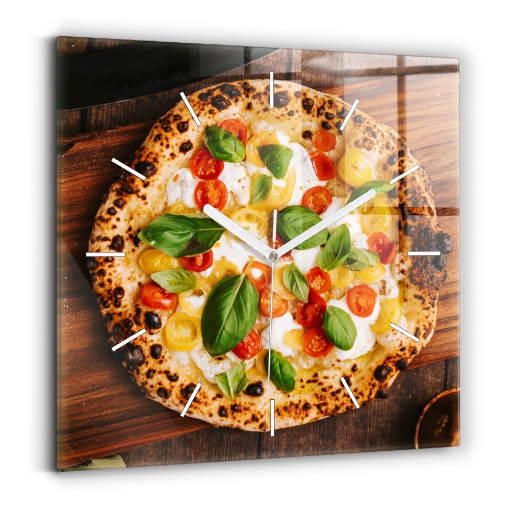 Sklenené hodiny na stenu Talianska pizza