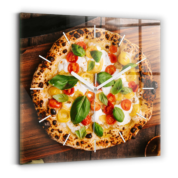 Sklenené hodiny na stenu Talianska pizza