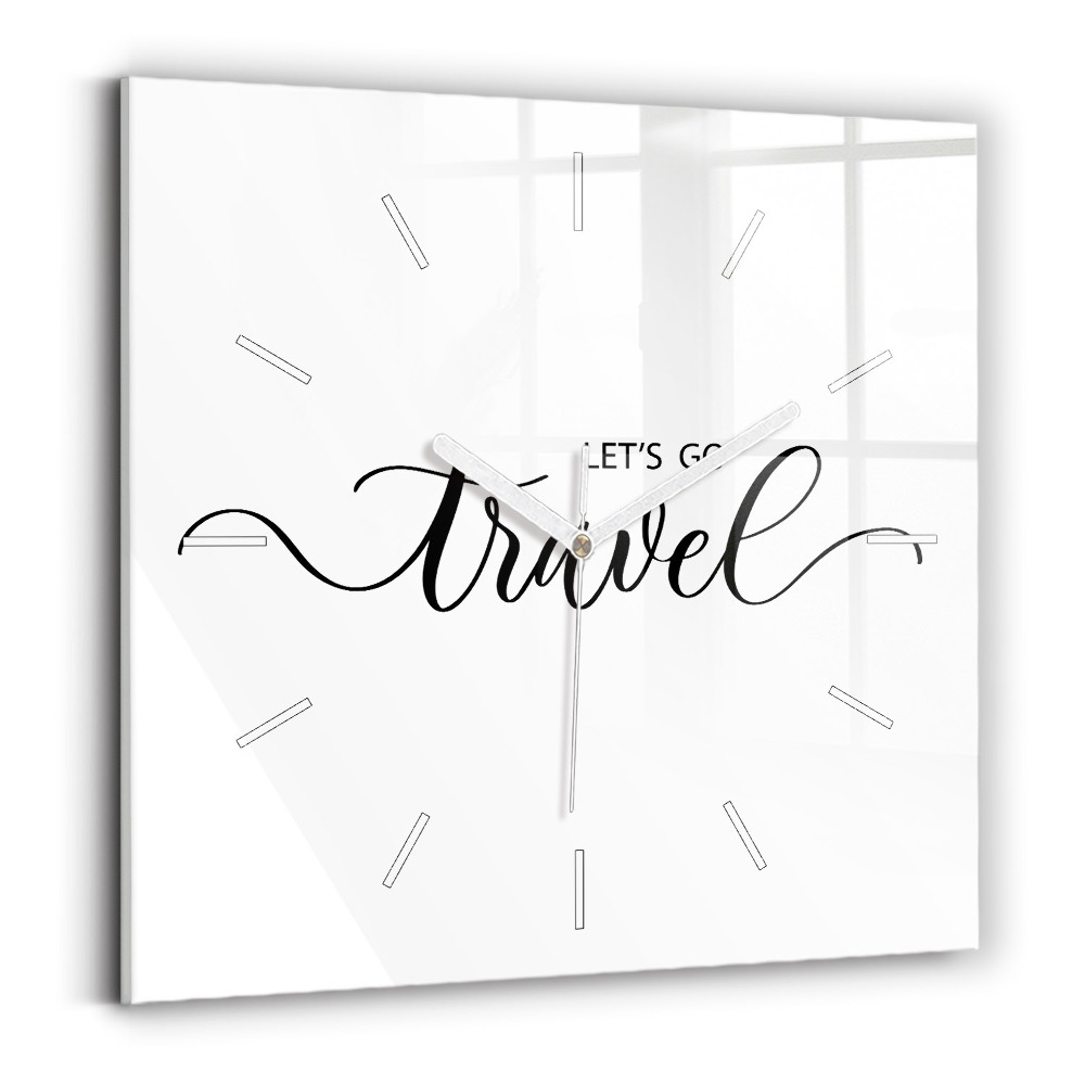 Štvorcové nástenné hodiny Nápis Travel