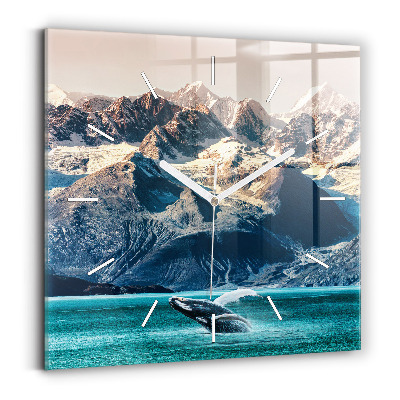 Sklenené hodiny na stenu Veľryba vo vode