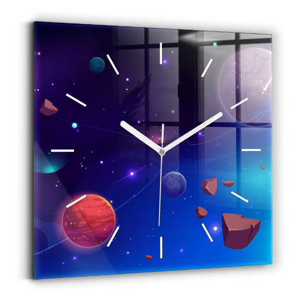 Štvorcové nástenné hodiny Galaxia planét