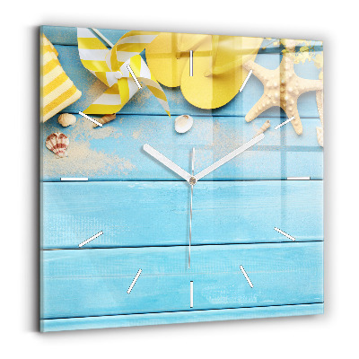 Štvorcové nástenné hodiny Plážové doplnky a dosky