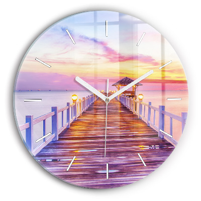 Okrúhle nástenné hodiny Most v prístave večer