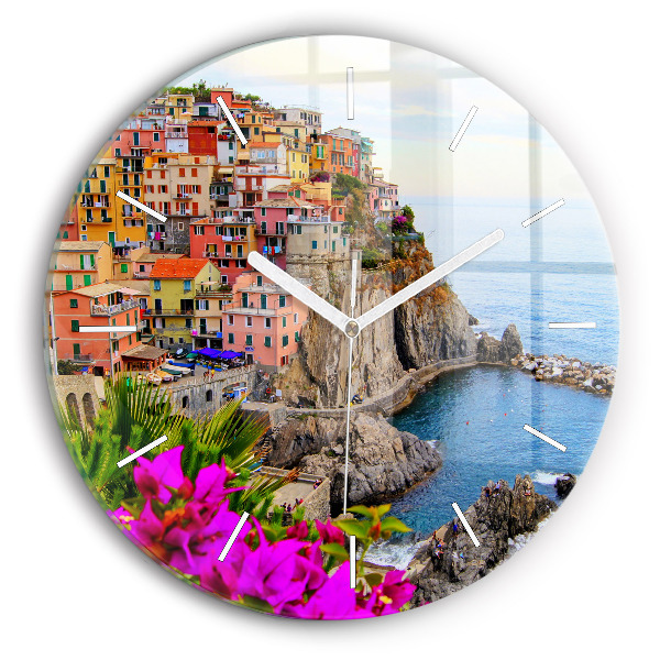 Okrúhle nástenné hodiny Pobrežie Cinque Terre