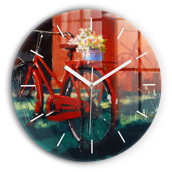 Okrúhle sklenené hodiny Maľovaný bicykel