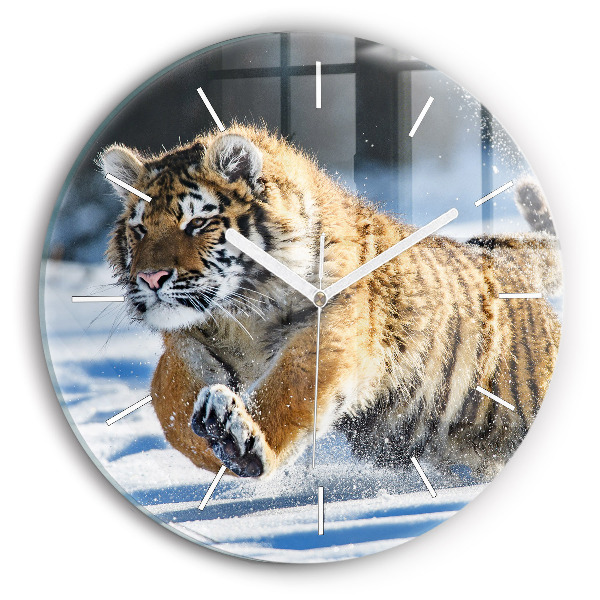 Okrúhle sklenené hodiny Skákajúci tiger