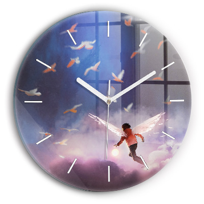 Okrúhle nástenné hodiny Chlapec s krídlami