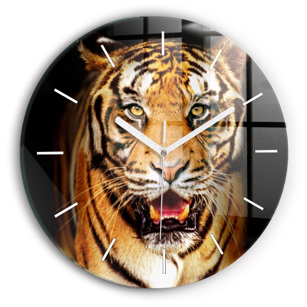 Okrúhle sklenené hodiny Tiger s divokými očami