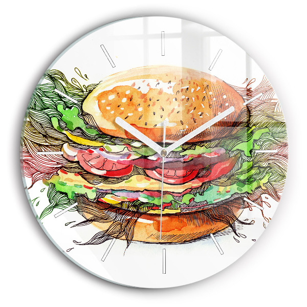 Okrúhle sklenené hodiny XXL syrový hamburger