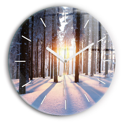 Okrúhle nástenné hodiny Les pri západe slnka