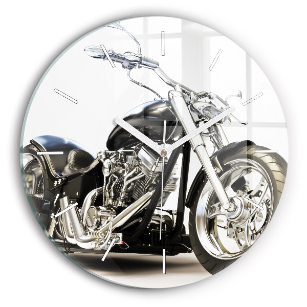 Okrúhle nástenné hodiny Čierna motorka