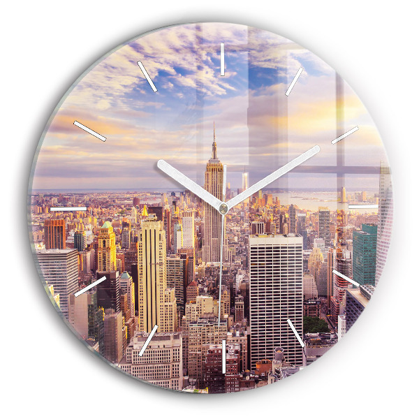 Okrúhle nástenné hodiny Západ slnka New York