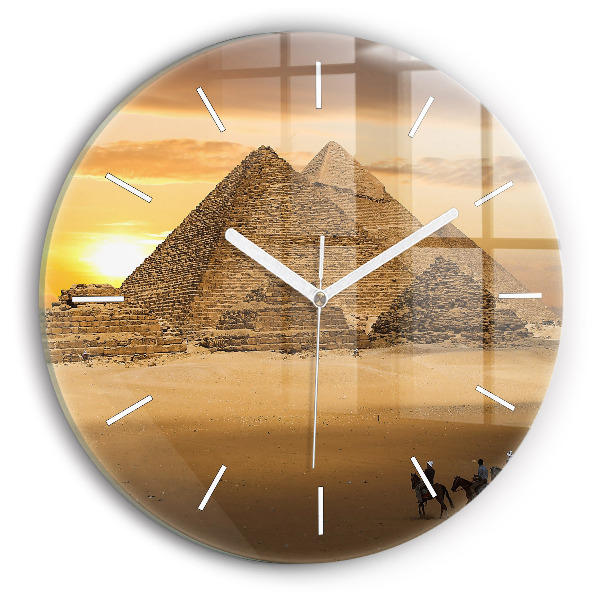 Okrúhle nástenné hodiny Pyramídy a západ slnka