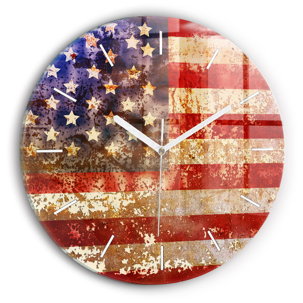 Okrúhle hodiny Vlajka USA vo vintage štýle