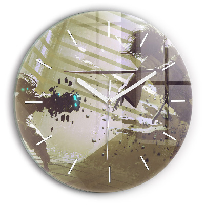 Okrúhle nástenné hodiny Boj medzi robotom a samurajom