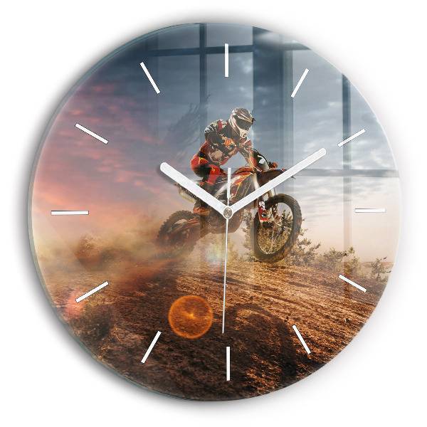Okrúhle sklenené hodiny Muž na motorke