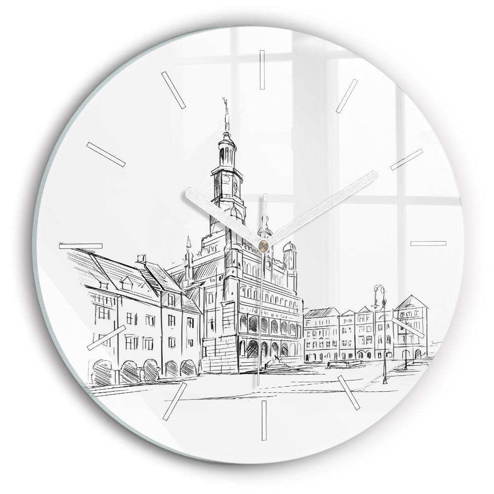 Okrúhle sklenené hodiny Náčrt starého mesta Poznaň