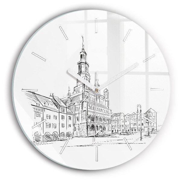 Okrúhle sklenené hodiny Náčrt starého mesta Poznaň