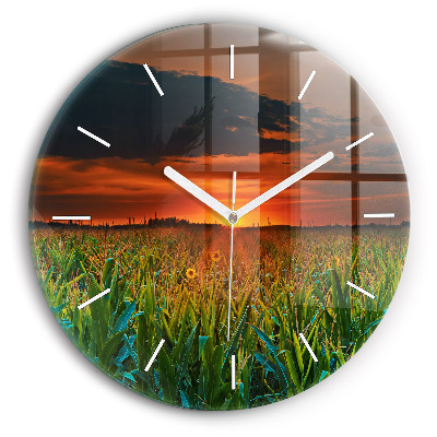 Okrúhle sklenené hodiny Slnečnice na lúke