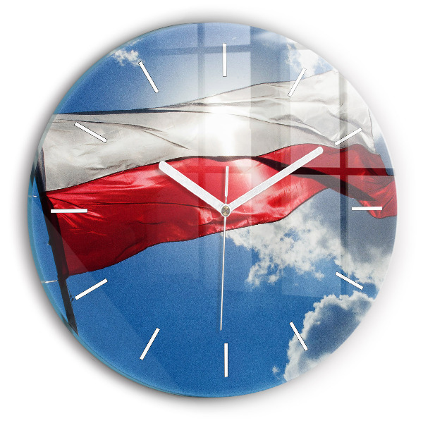 Okrúhle hodiny Poľská vlajka na pozadí oblohy