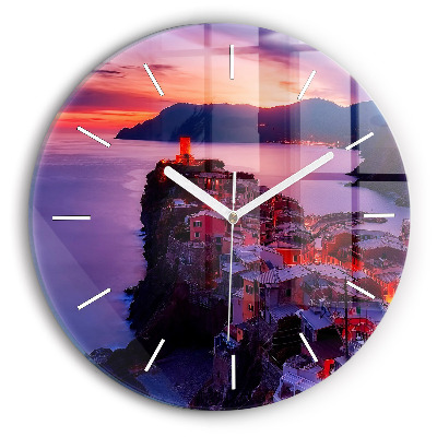 Okrúhle nástenné hodiny Domy pri jazere