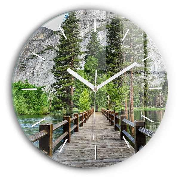 Okrúhle sklenené hodiny Yosemitský drevený most