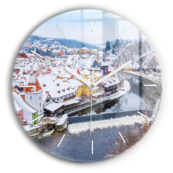 Okrúhle hodiny Panoráma mesta v zime