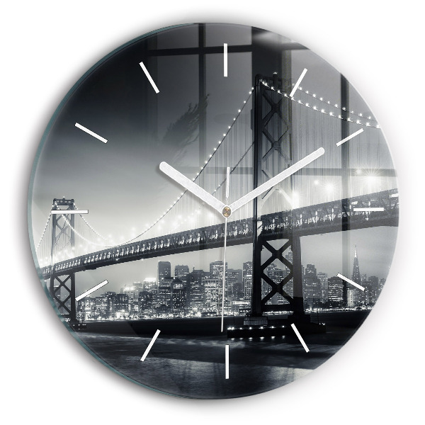 Okrúhle nástenné hodiny Most v noci San Francisco