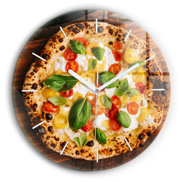 Okrúhle sklenené hodiny Talianska pizza