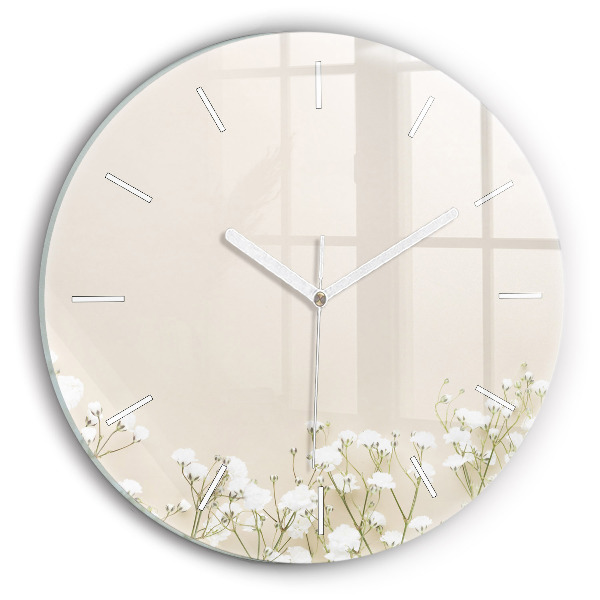 Okrúhle nástenné hodiny Kvitnúce kvety gypsophily