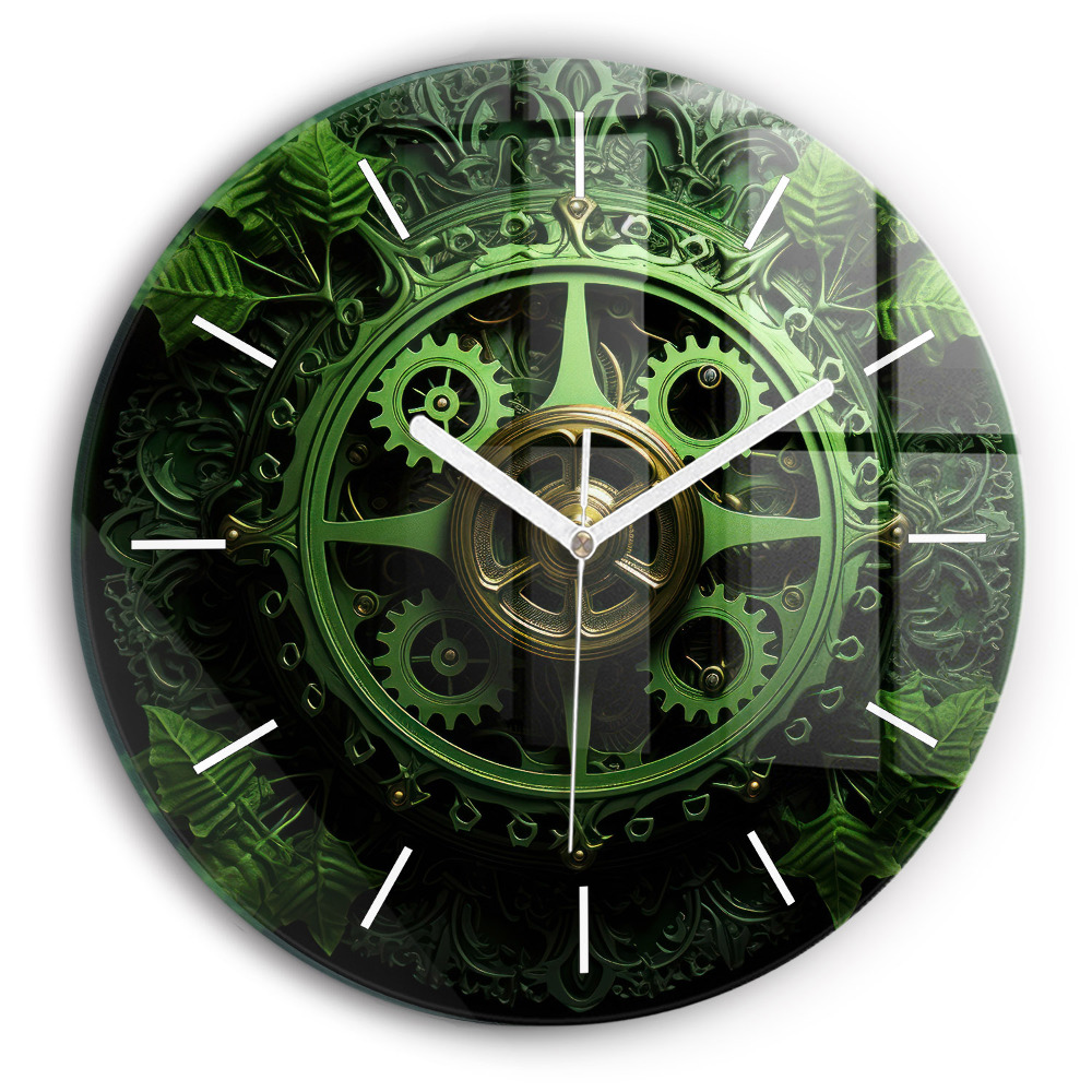 Okrúhle sklenené hodiny Zelený mechanizmus