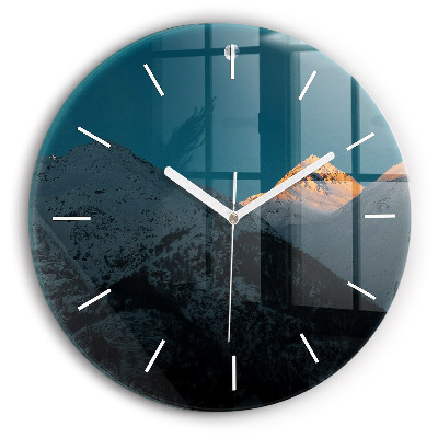 Okrúhle sklenené hodiny Západ slnka v horách